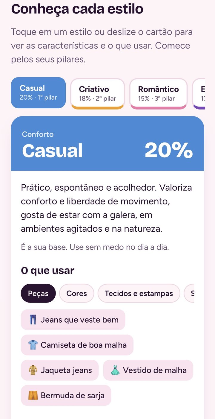 Tela do resultado: Cada estilo em detalhes