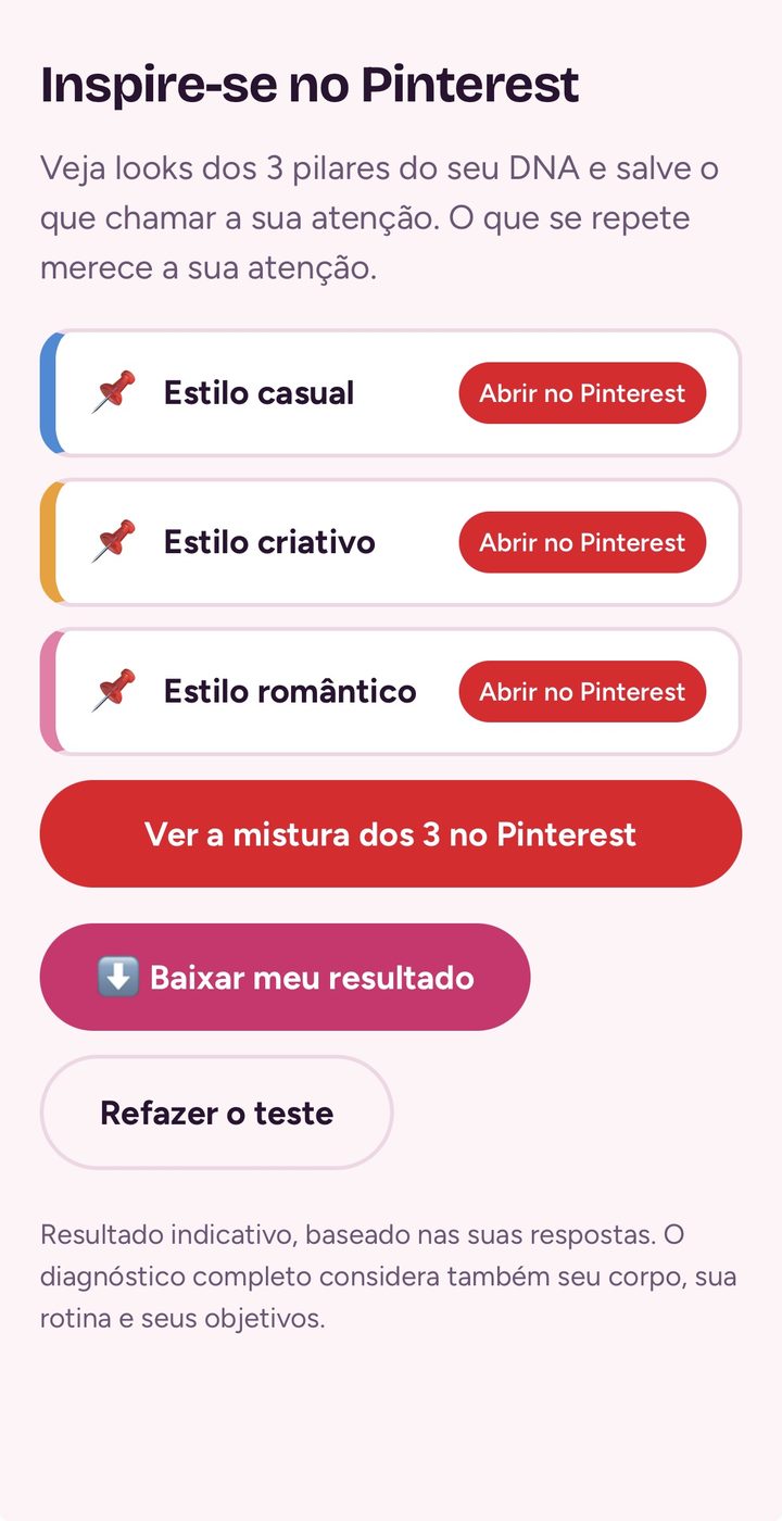 Tela do resultado: Inspire-se no Pinterest